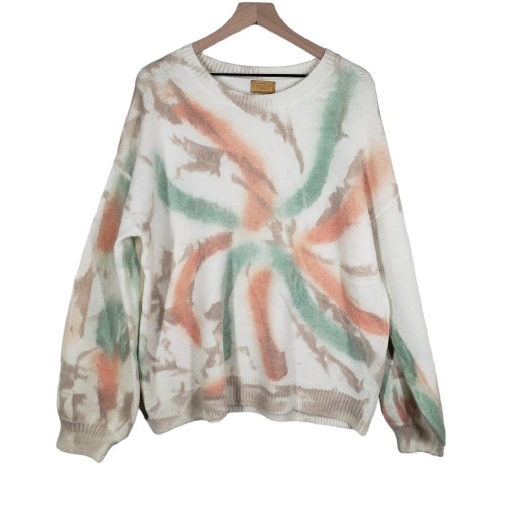 POL Autumn Dreams Tie Dye Sweater L Ivory Green Peach Tan‎